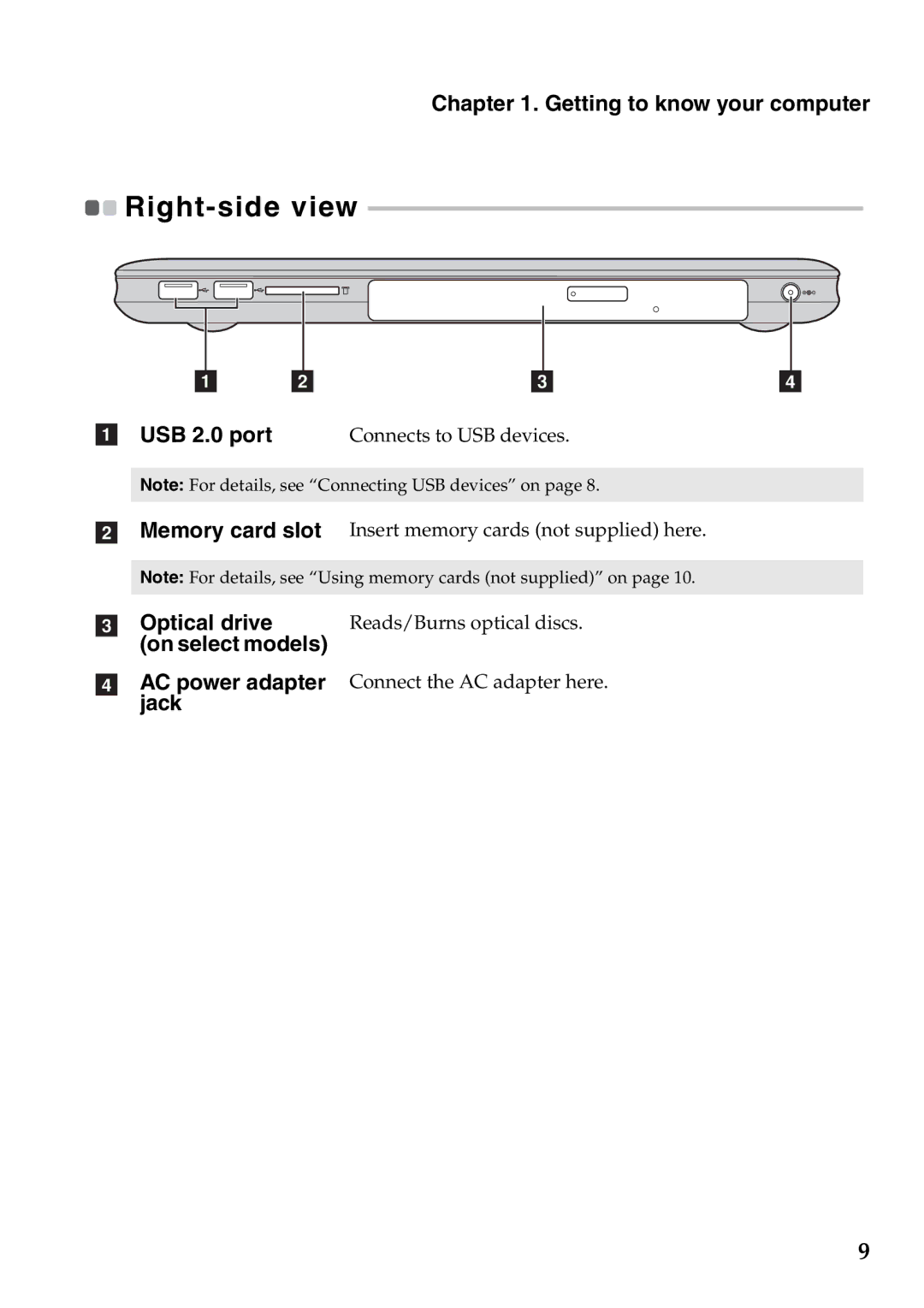 Lenovo 59RF0049, U510, 4941XF2 manual Right-side view, Optical drive 