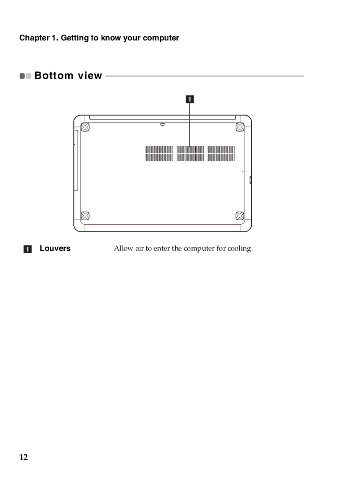 Lenovo 59RF0049, U510, 4941XF2 manual Bottom view, Louvers 