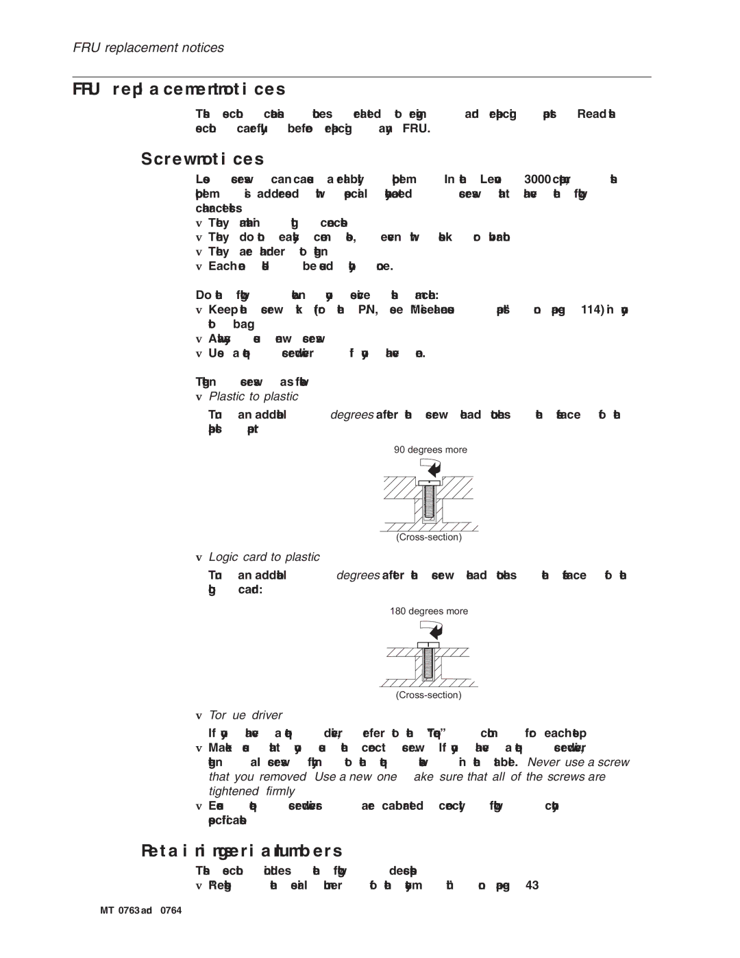 Lenovo V100, V200 manual FRU replacement notices, Screw notices, Retaining serial numbers 