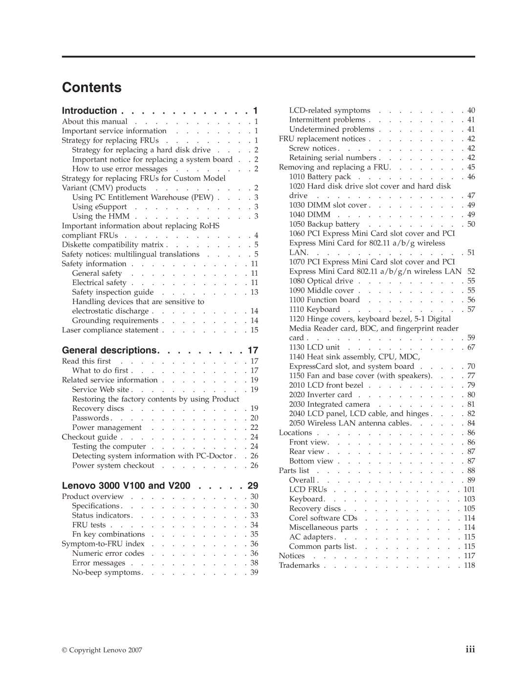 Lenovo V200, V100 manual Contents 