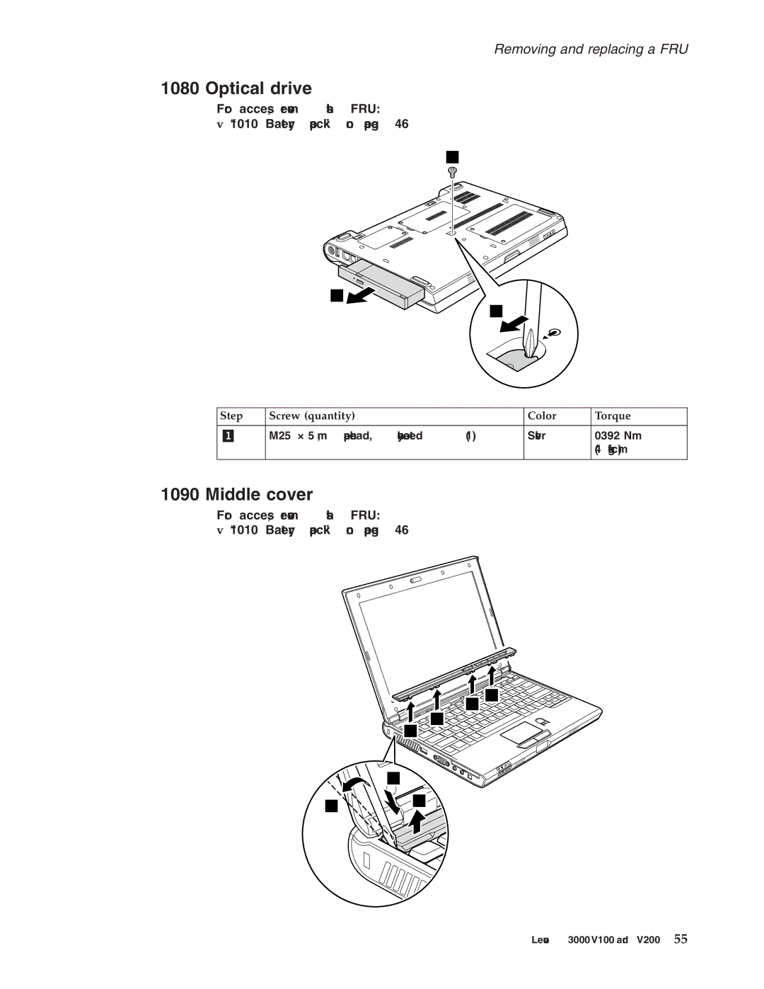 Lenovo V200, V100 manual Optical drive, Middle cover 