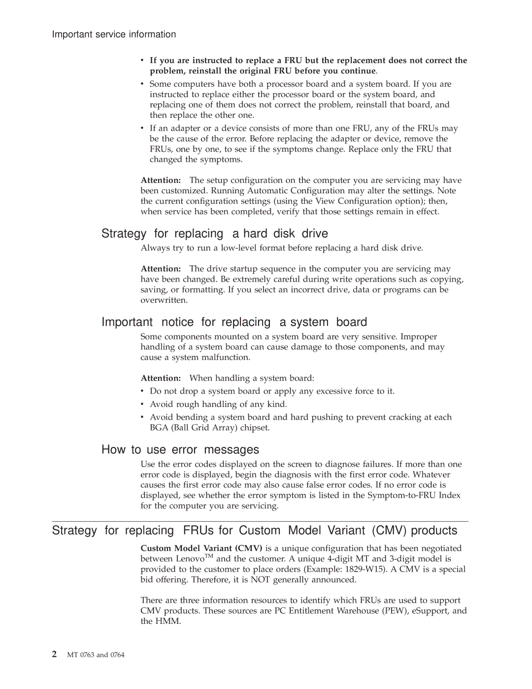 Lenovo V100, V200 manual Strategy for replacing a hard disk drive, Important notice for replacing a system board 