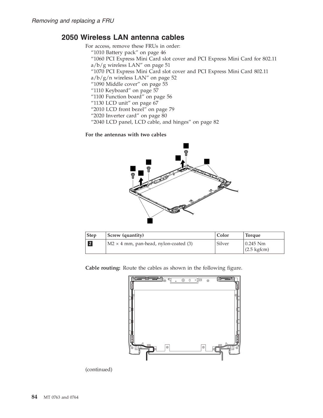 Lenovo V100, V200 manual Wireless LAN antenna cables, For the antennas with two cables 