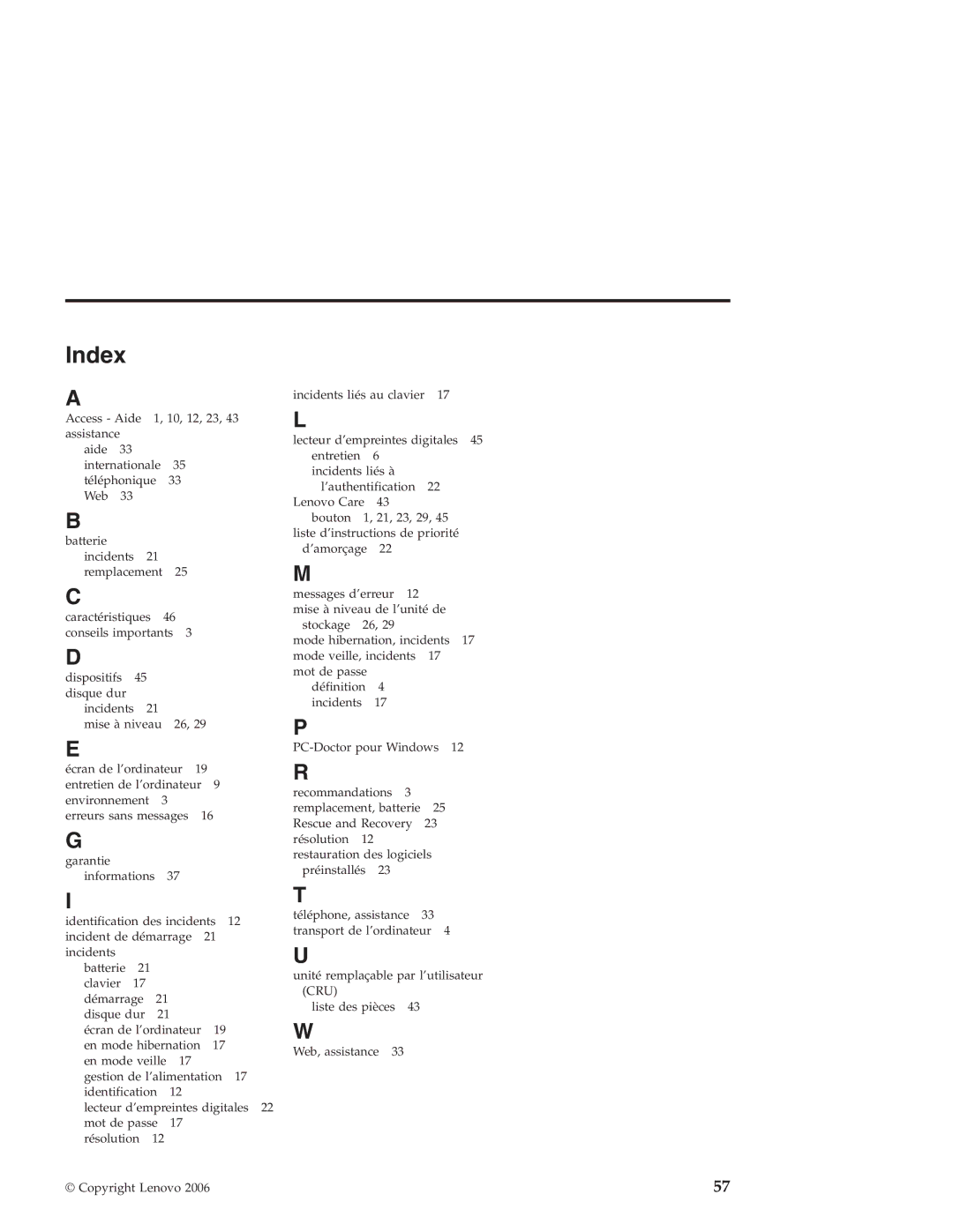 Lenovo V100 manual Index 