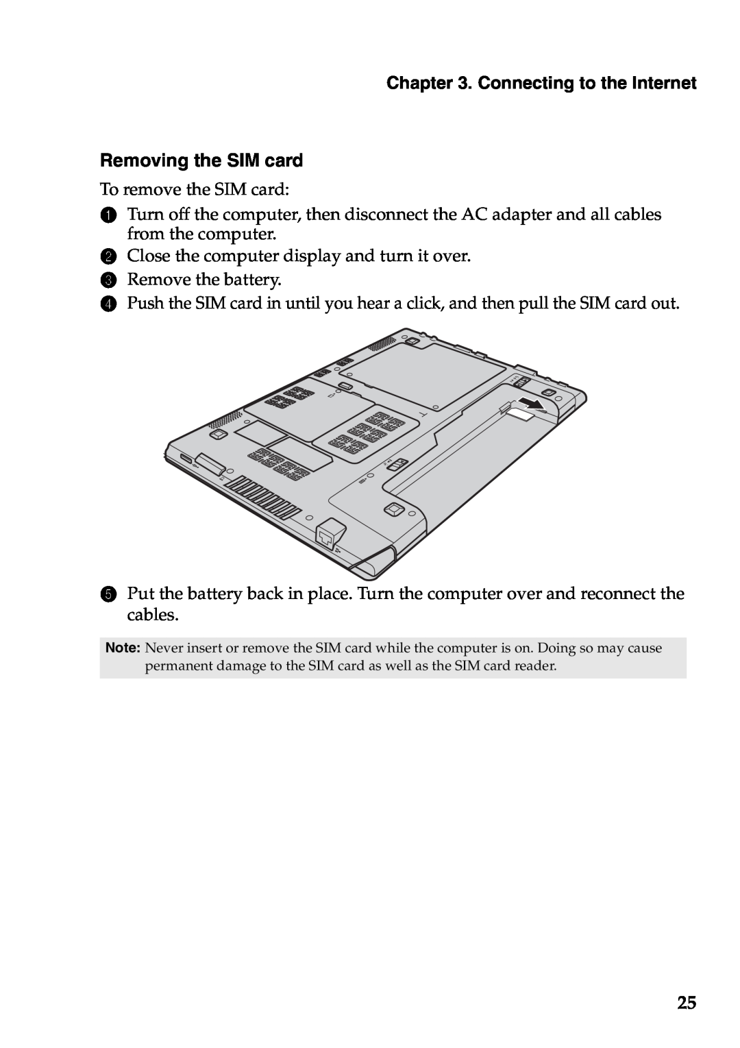 Lenovo V360 manual Removing the SIM card, Connecting to the Internet 