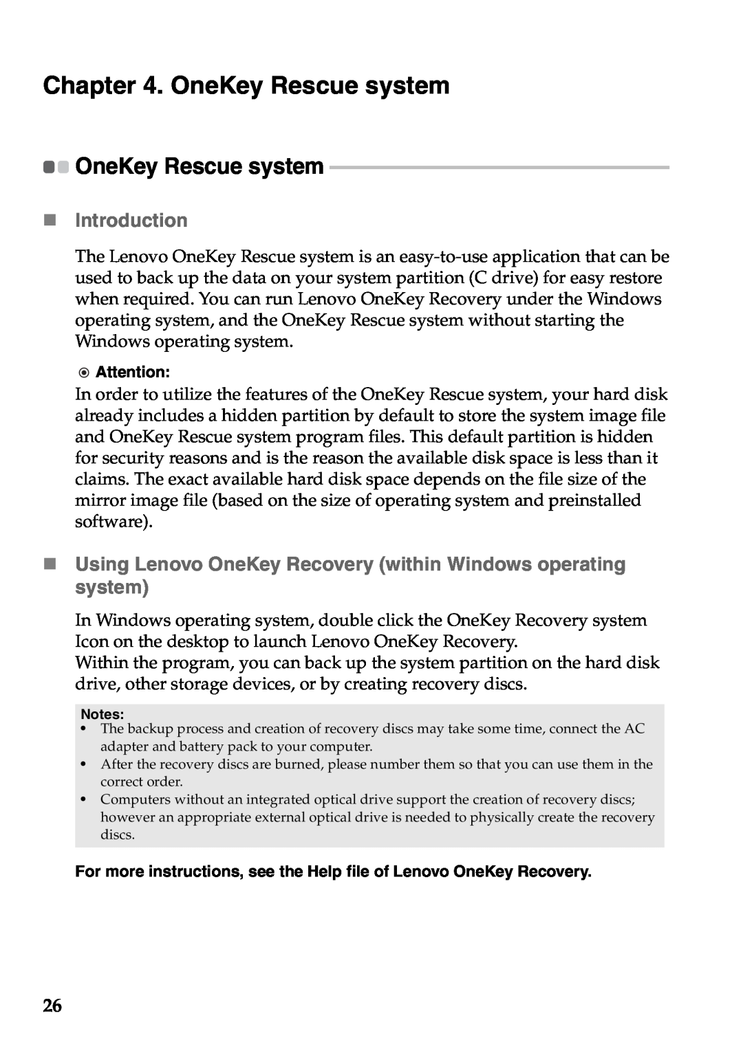 Lenovo V360 manual OneKey Rescue system, „ Introduction, „ Using Lenovo OneKey Recovery within Windows operating system 