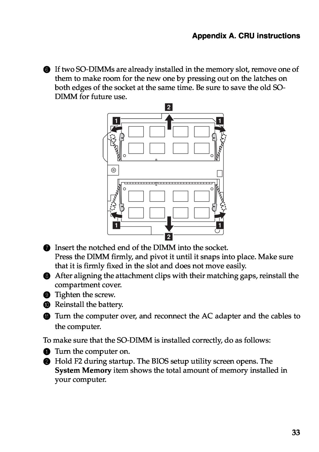 Lenovo V360 manual Appendix A. CRU instructions, b aa aa b, Insert the notched end of the DIMM into the socket 