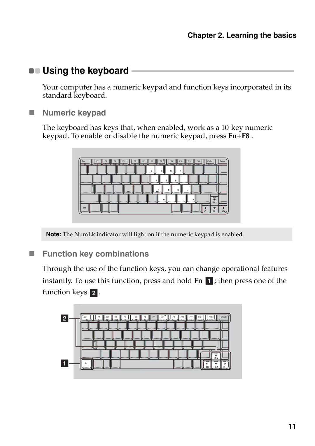 Lenovo V360 manual „ Numeric keypad, „ Function key combinations, Using the keyboard 