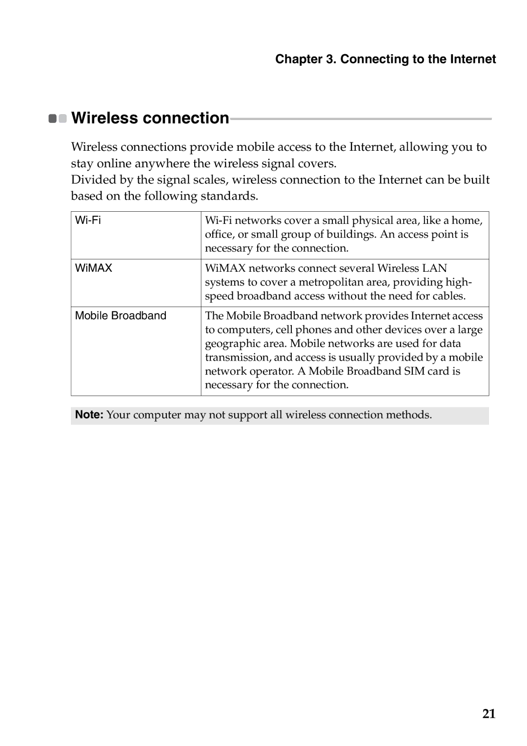 Lenovo V360 manual Wireless connection, Wi-Fi 