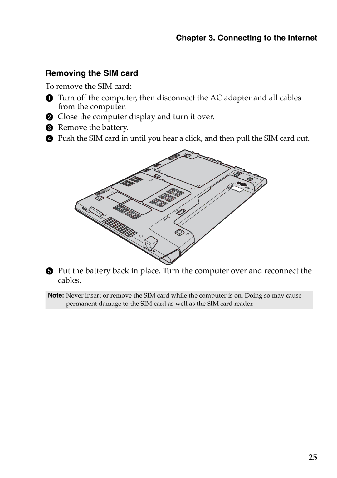 Lenovo V360 manual Removing the SIM card 