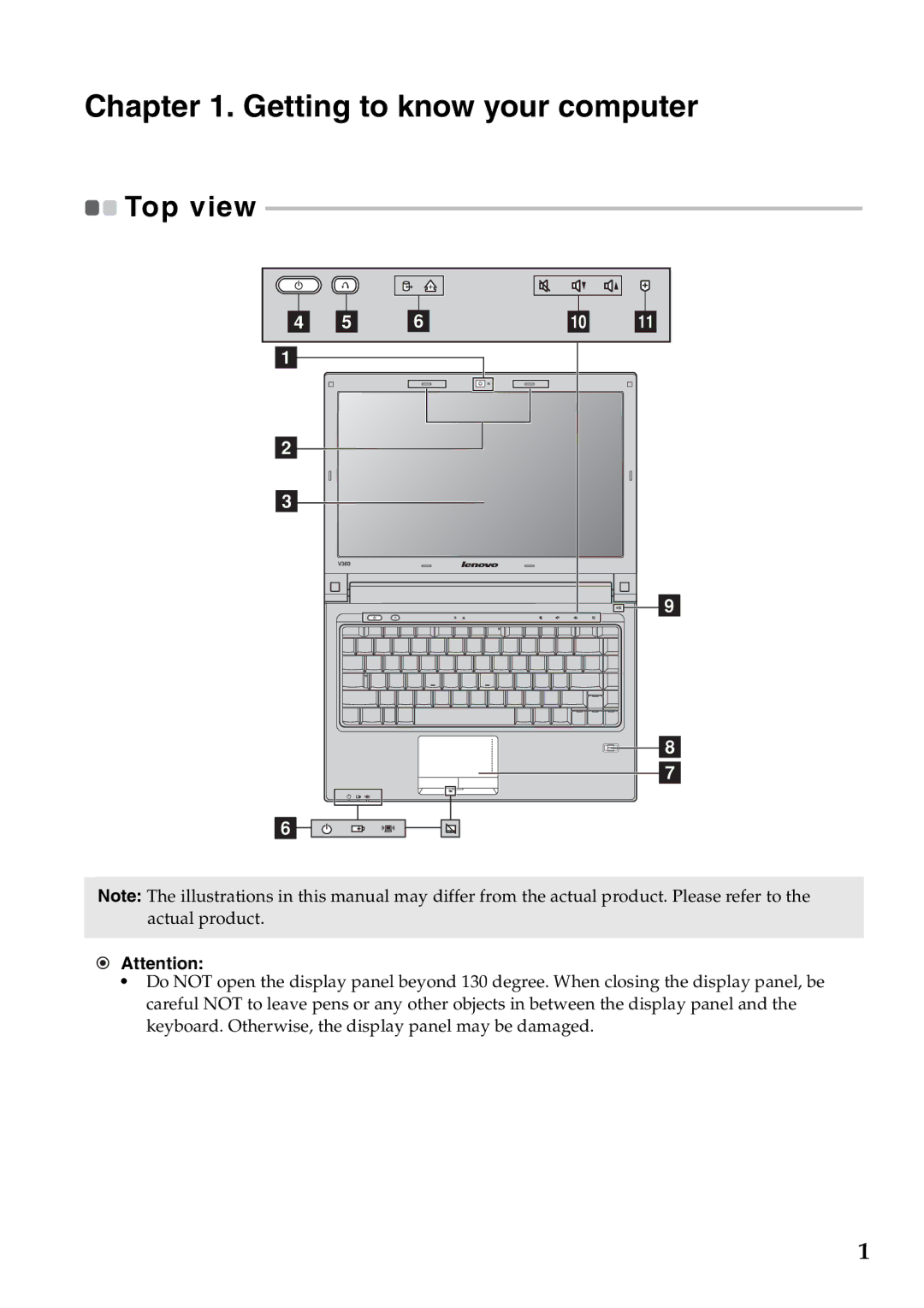 Lenovo V360 manual Getting to know your computer, Top view 