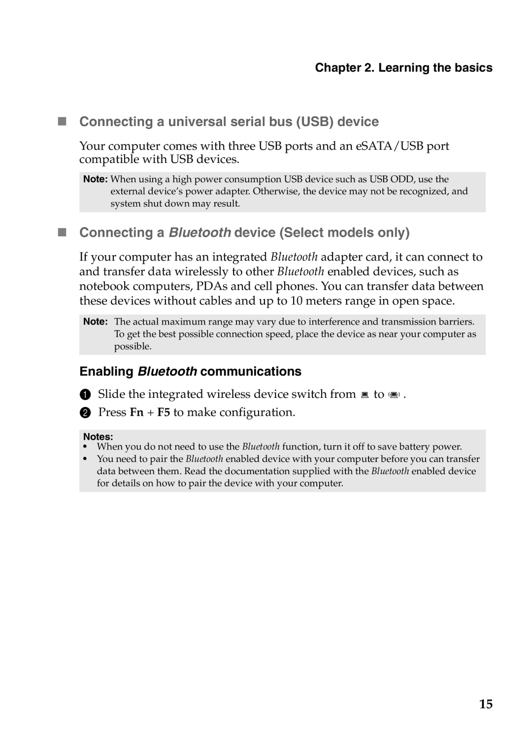 Lenovo V370 manual „ Connecting a universal serial bus USB device, „ Connecting a Bluetooth device Select models only 