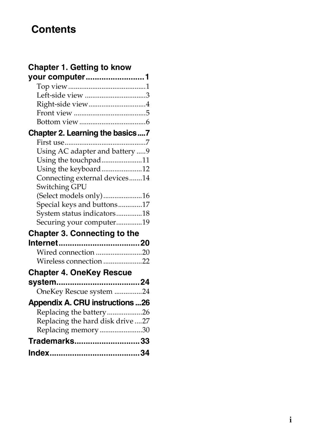 Lenovo V370 manual Contents 