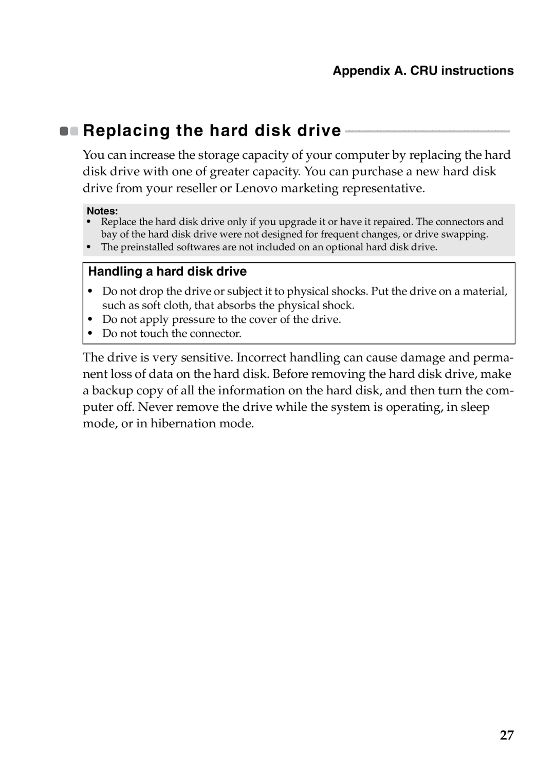 Lenovo V370 manual Replacing the hard disk drive 