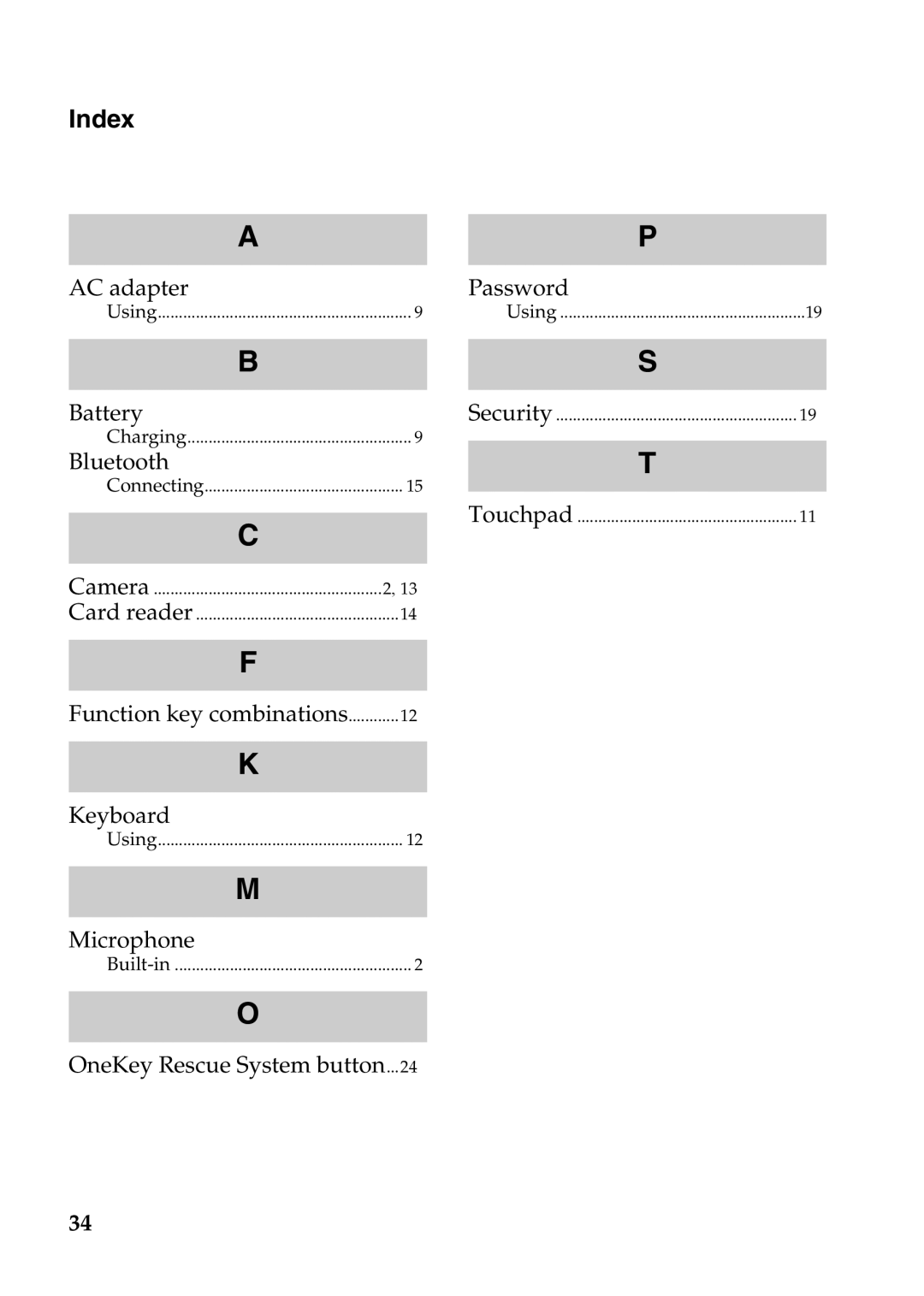 Lenovo V370 manual Index 