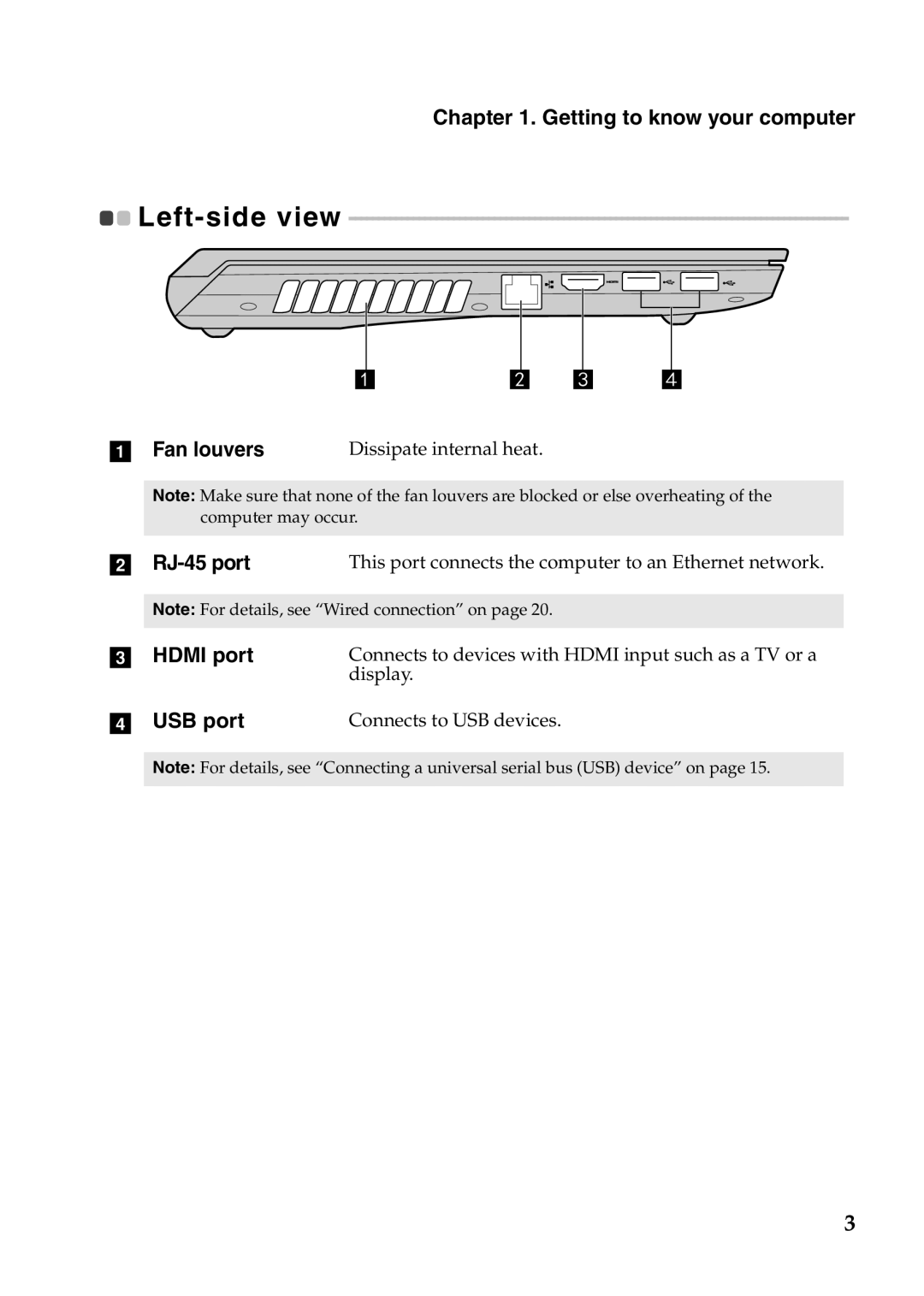 Lenovo V370 manual Left-side view 