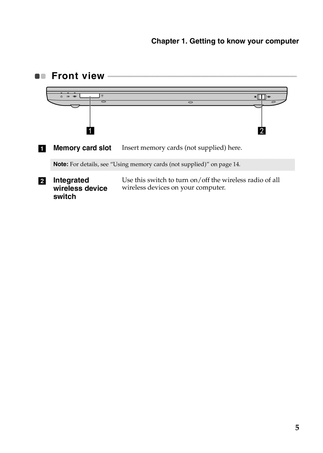 Lenovo V370 manual Front view 