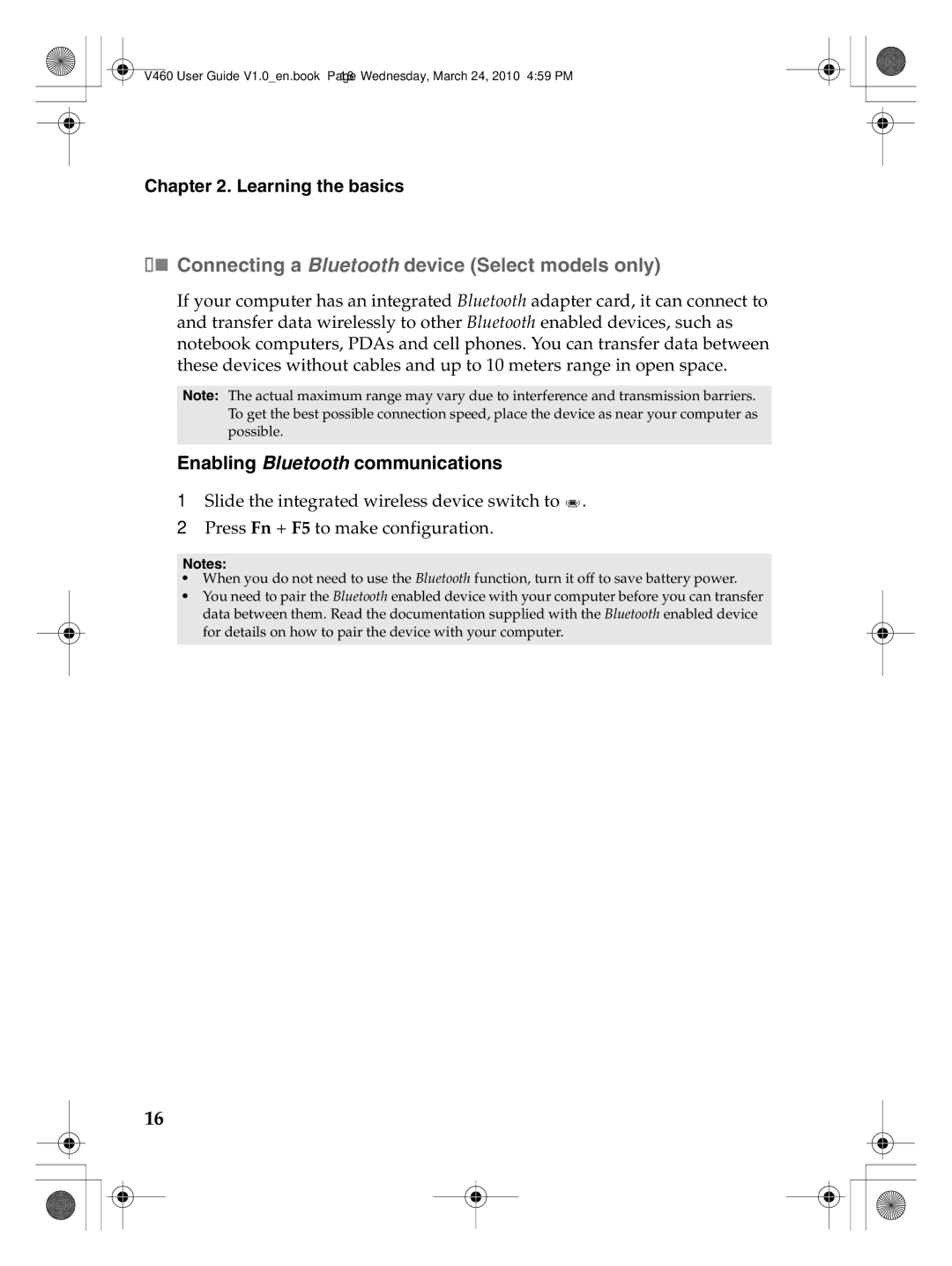 Lenovo V460 manual „ Connecting a Bluetooth device Select models only, Enabling Bluetooth communications 