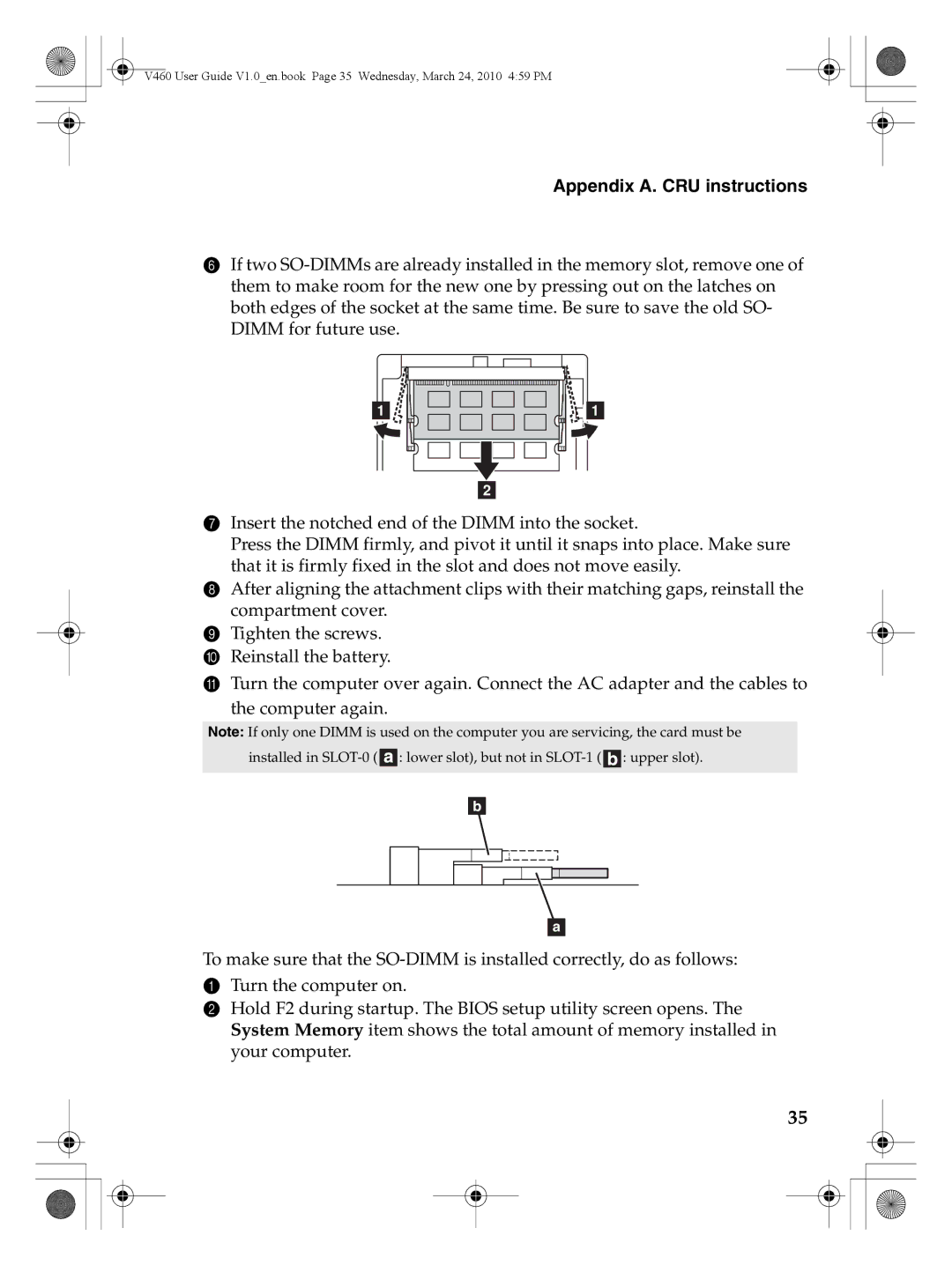 Lenovo V460 manual Appendix A. CRU instructions 