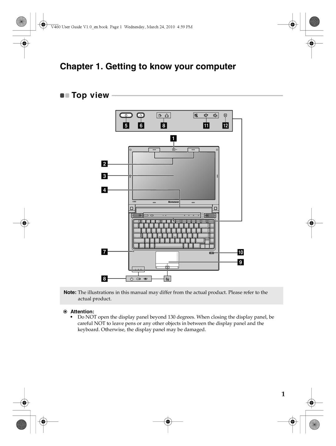 Lenovo V460 manual Getting to know your computer, Top view 