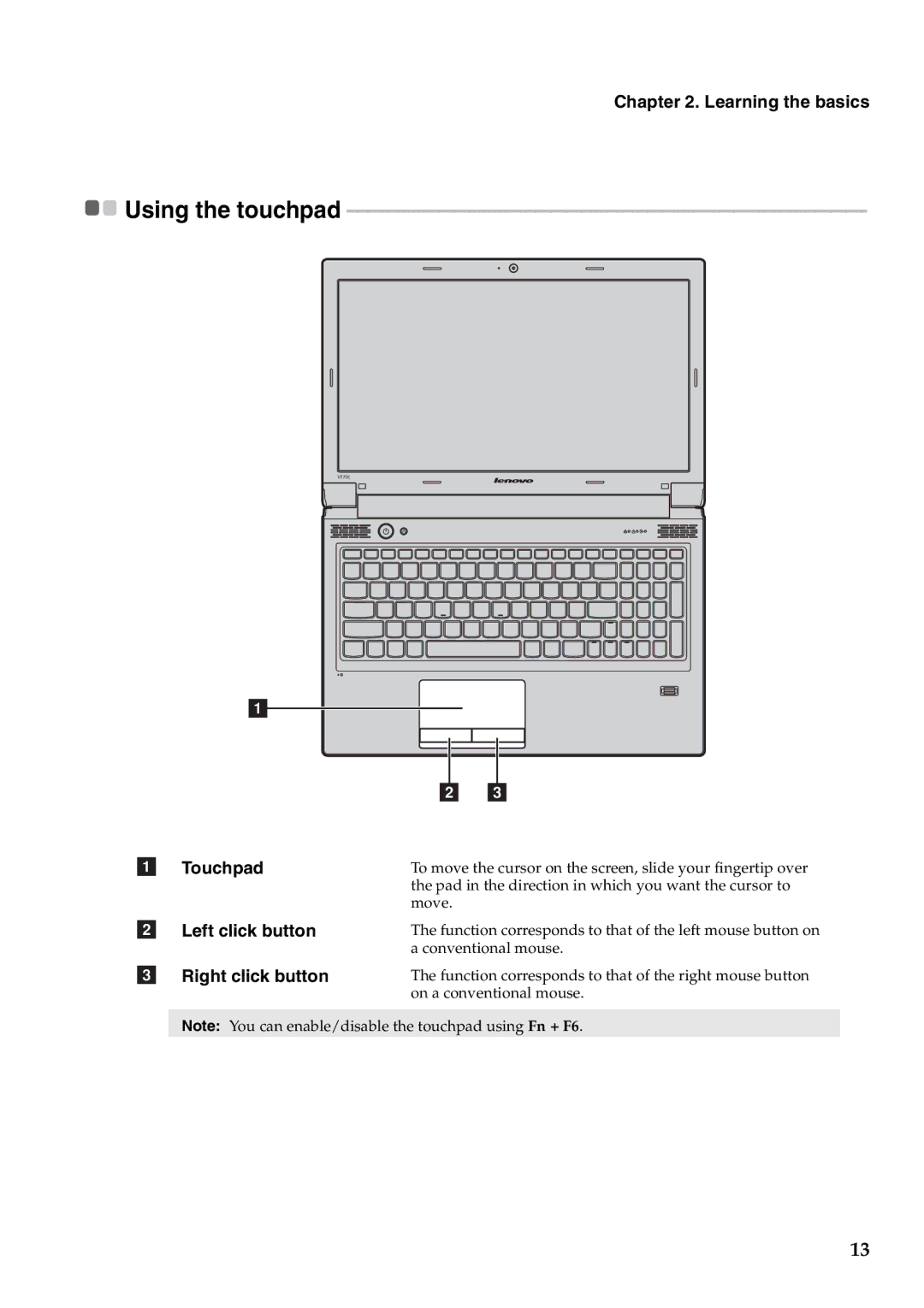 Lenovo V570C, V470C manual Left click button, Right click button 