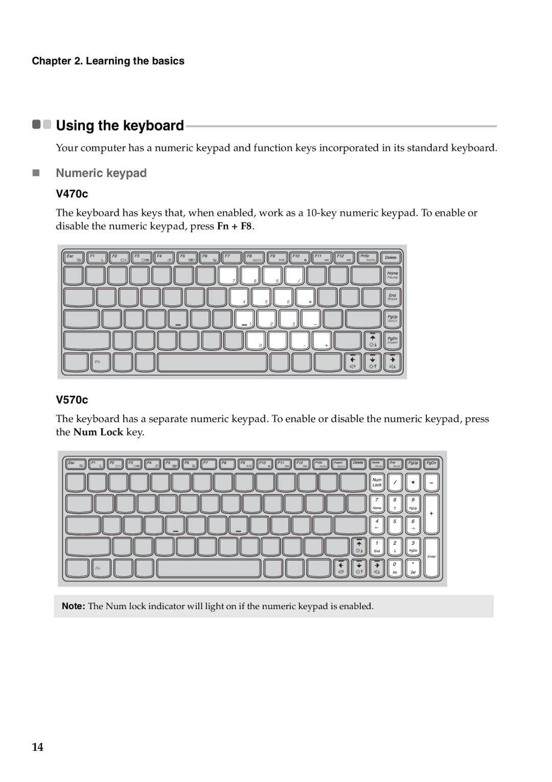 Lenovo V470C, V570C manual „ Numeric keypad, V470c, V570c 