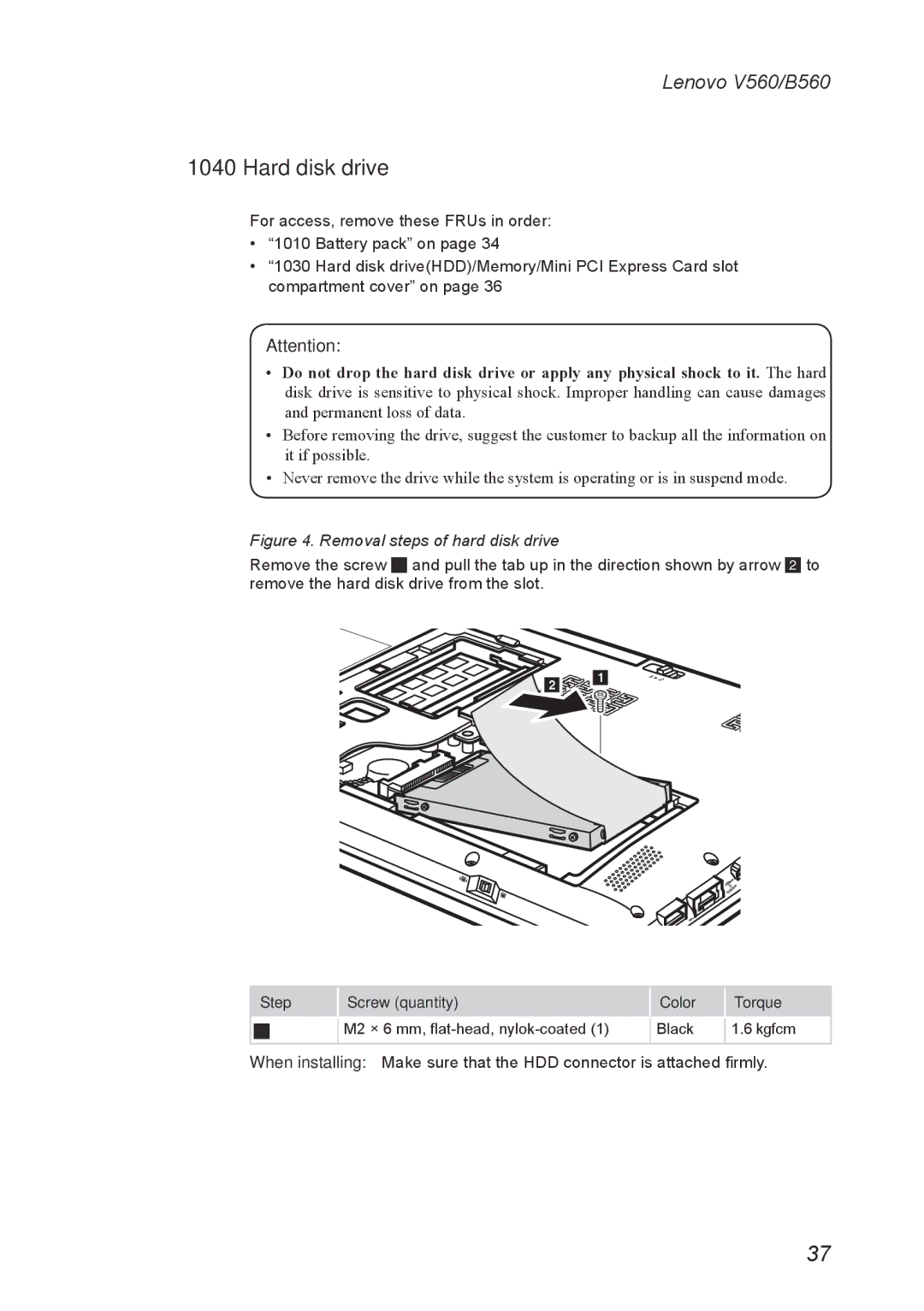 Lenovo V560 manual Hard disk drive, Removal steps of hard disk drive 