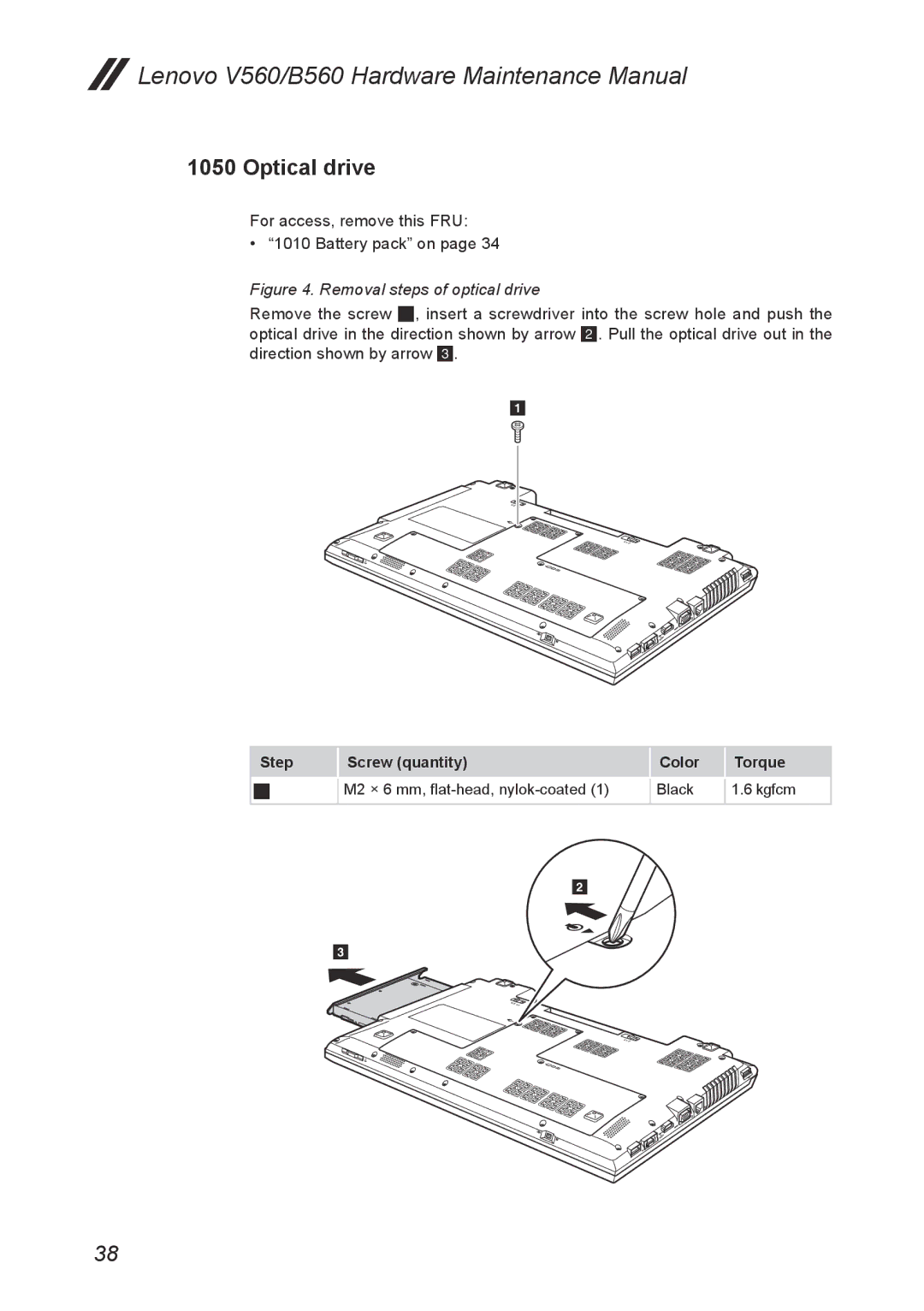 Lenovo V560 manual Optical drive, Removal steps of optical drive 