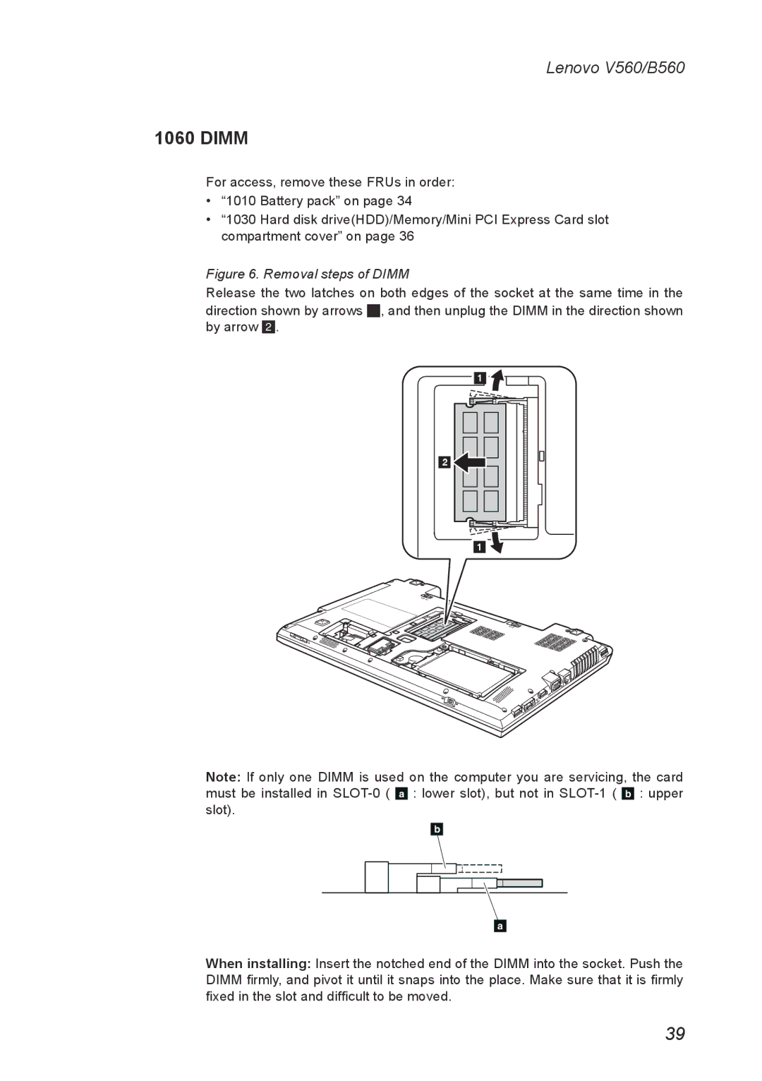 Lenovo V560 manual Removal steps of Dimm 