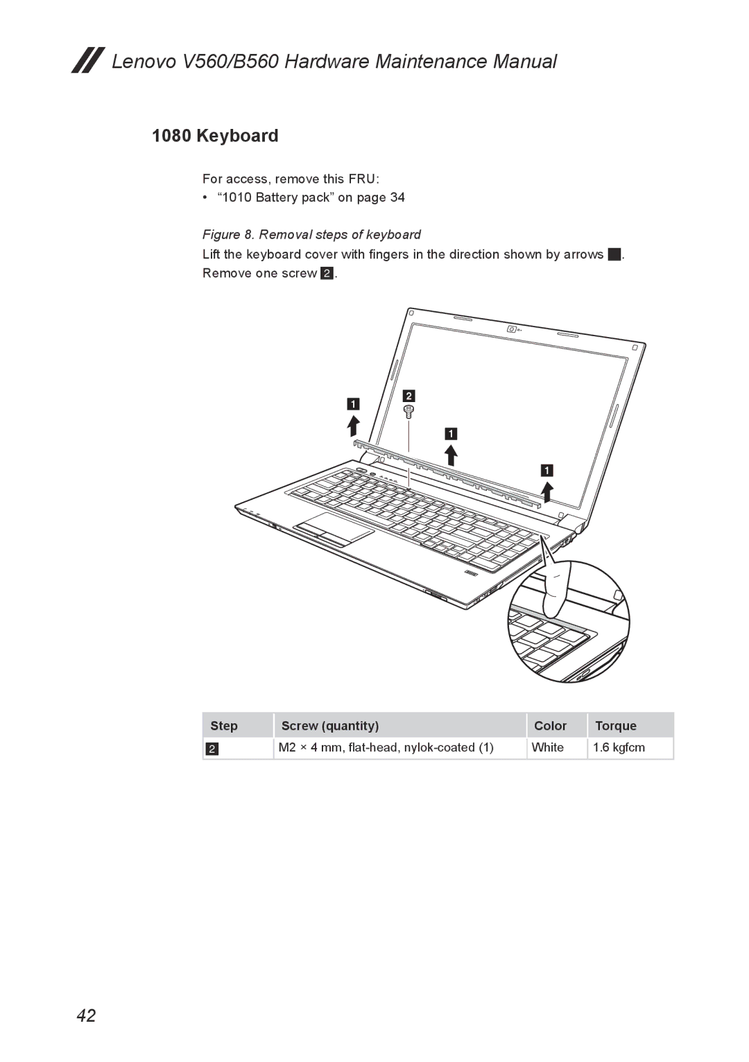 Lenovo V560 manual Keyboard, Removal steps of keyboard 