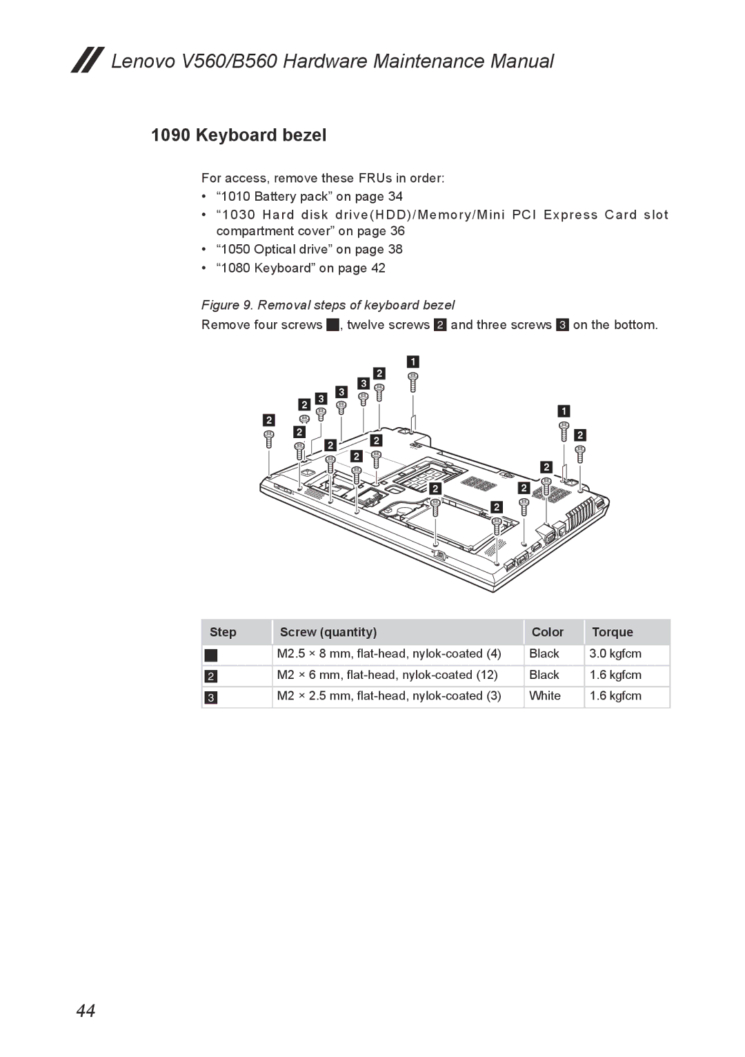 Lenovo V560 manual Keyboard bezel, Removal steps of keyboard bezel 