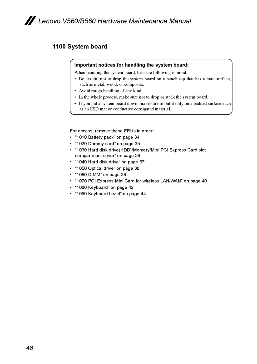 Lenovo V560 manual System board, Important notices for handling the system board 