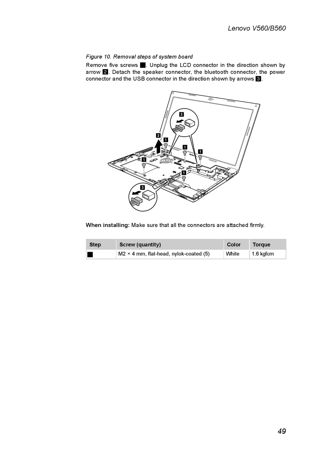 Lenovo V560 manual Removal steps of system board 