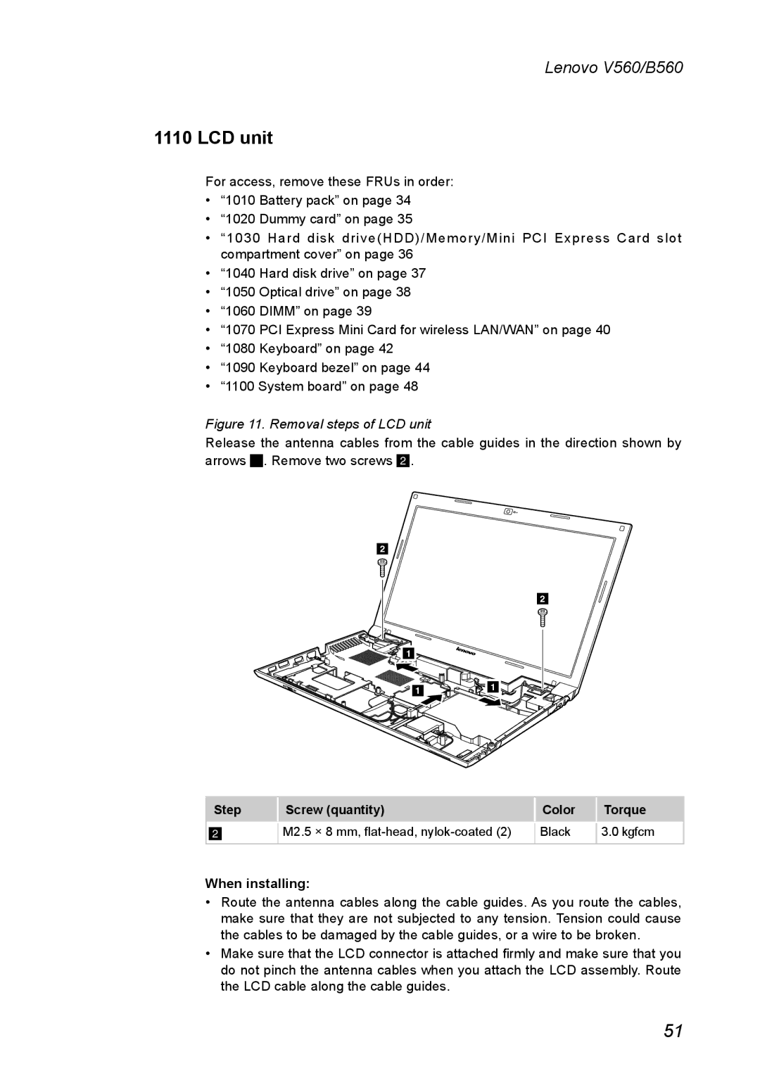 Lenovo V560 manual Removal steps of LCD unit 