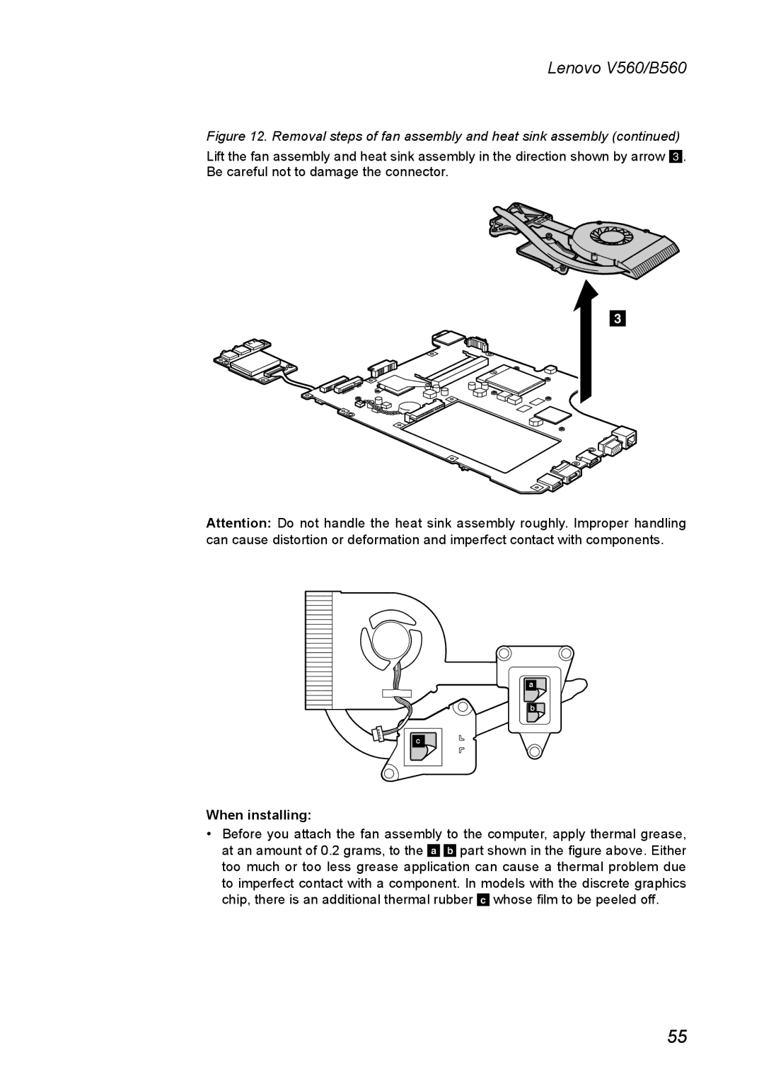 Lenovo V560 manual Removal steps of fan assembly and heat sink assembly 