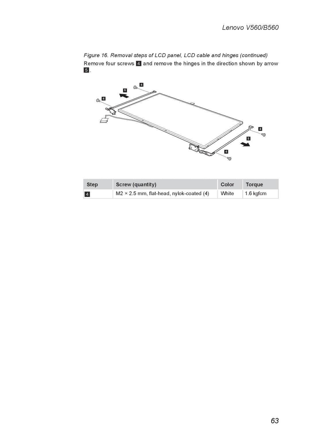 Lenovo V560 manual M2 × 2.5 mm, flat-head, nylok-coated White Kgfcm 