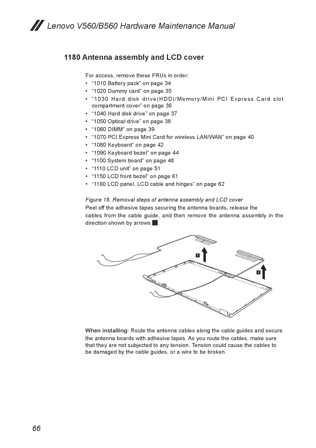 Lenovo V560 manual Antenna assembly and LCD cover, Removal steps of antenna assembly and LCD cover 