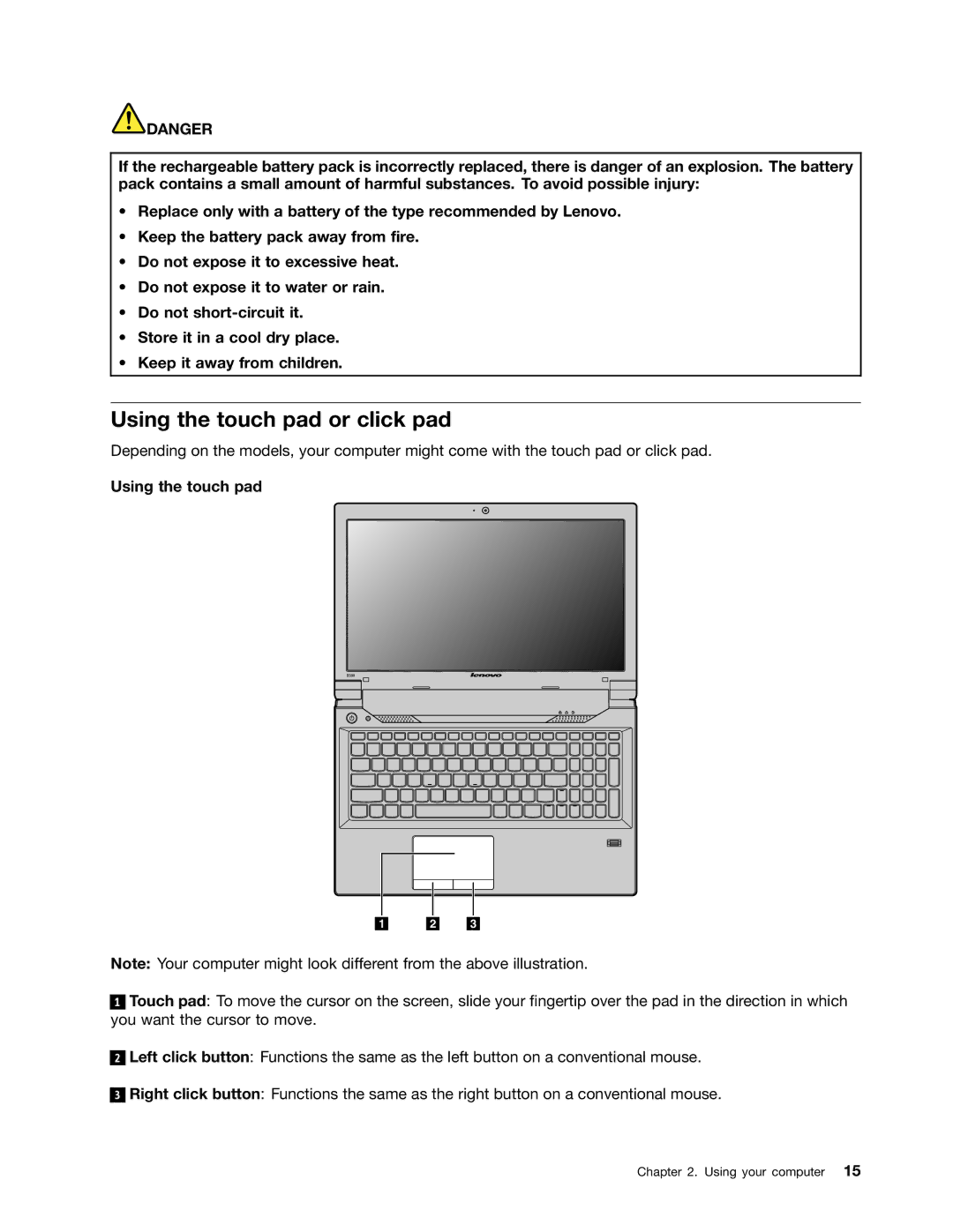 Lenovo V580C, V480C manual Using the touch pad or click pad 