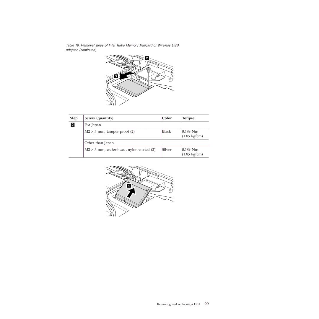 Lenovo W500 manual Step Screw quantity Color Torque 