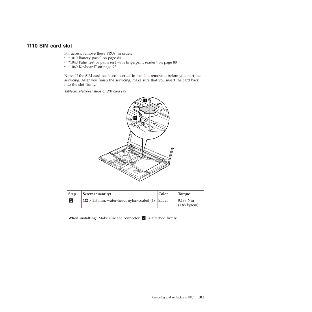 Lenovo W500 manual SIM card slot 