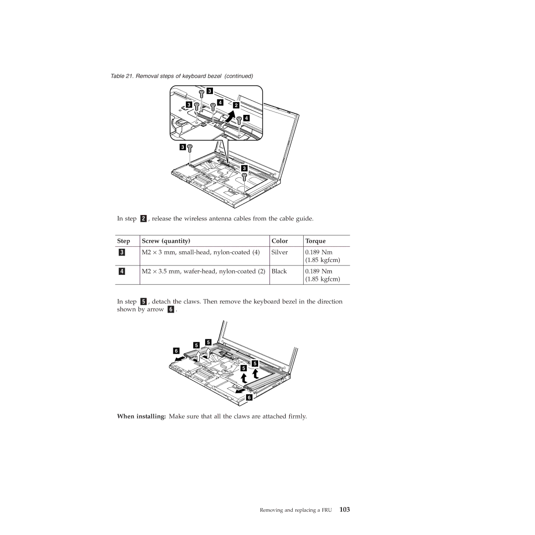 Lenovo W500 manual Step Screw quantity Color Torque 