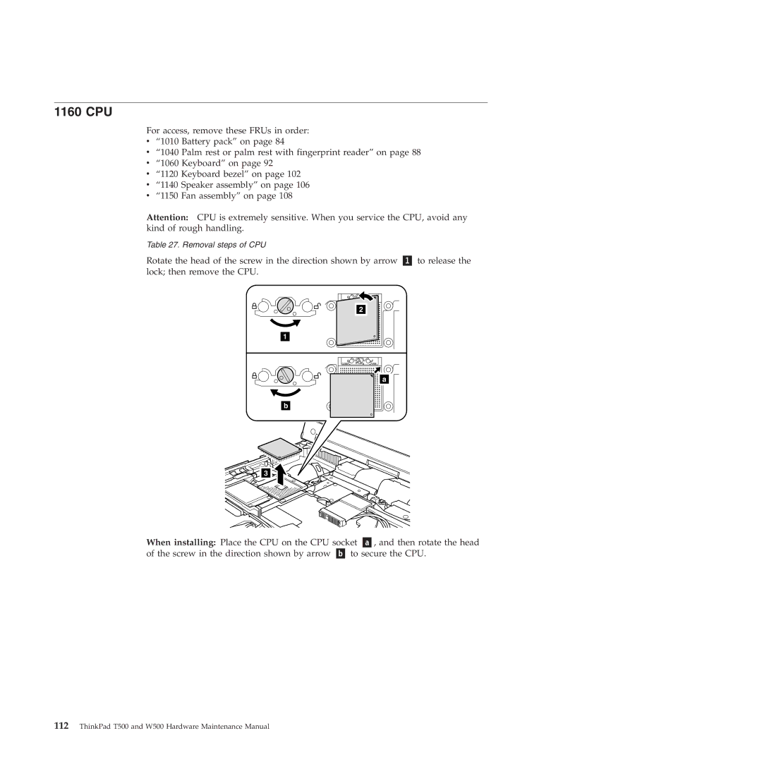 Lenovo W500 manual 1160 CPU 