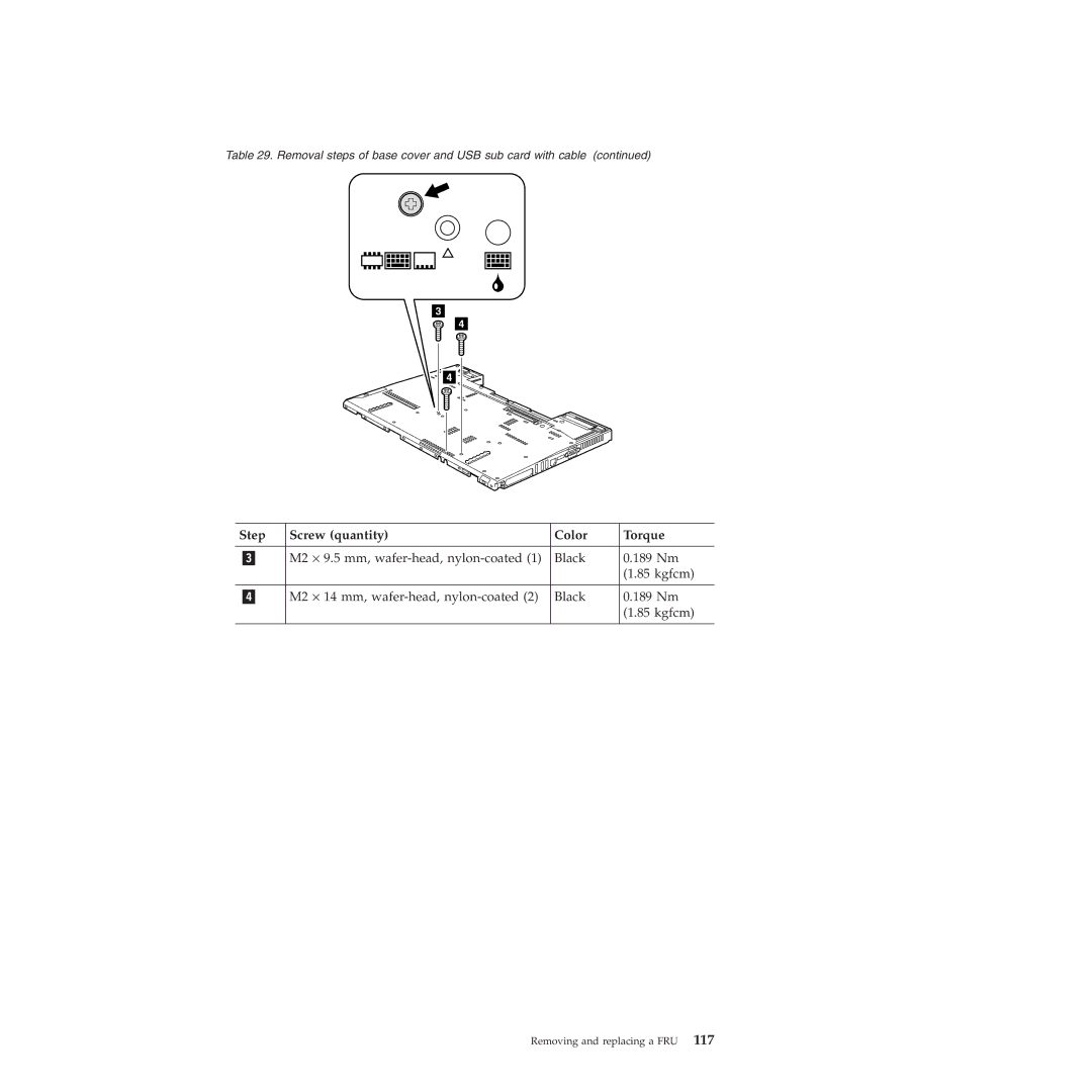 Lenovo W500 manual Step Screw quantity Color Torque 