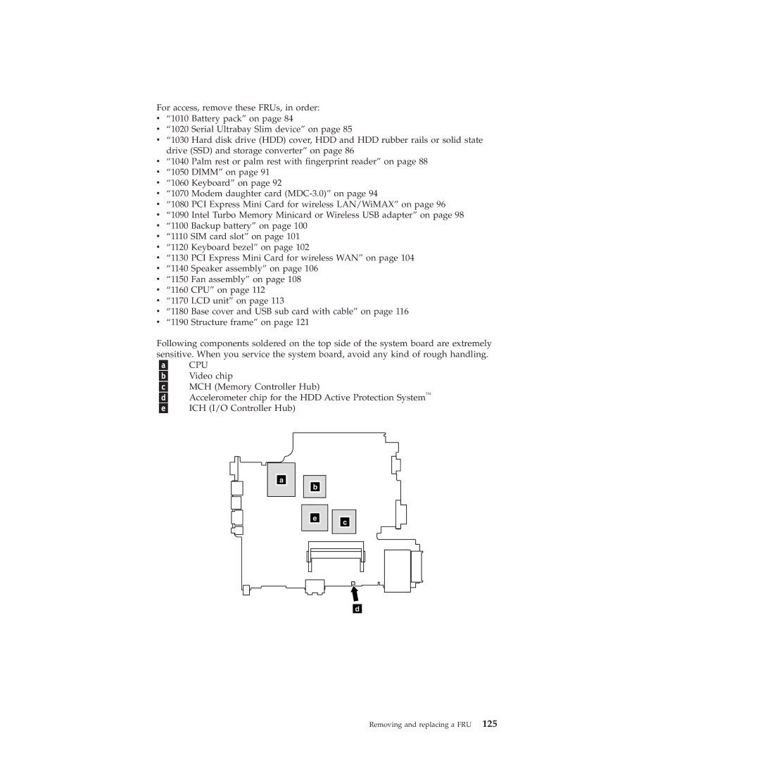 Lenovo W500 manual Removing and replacing a FRU 