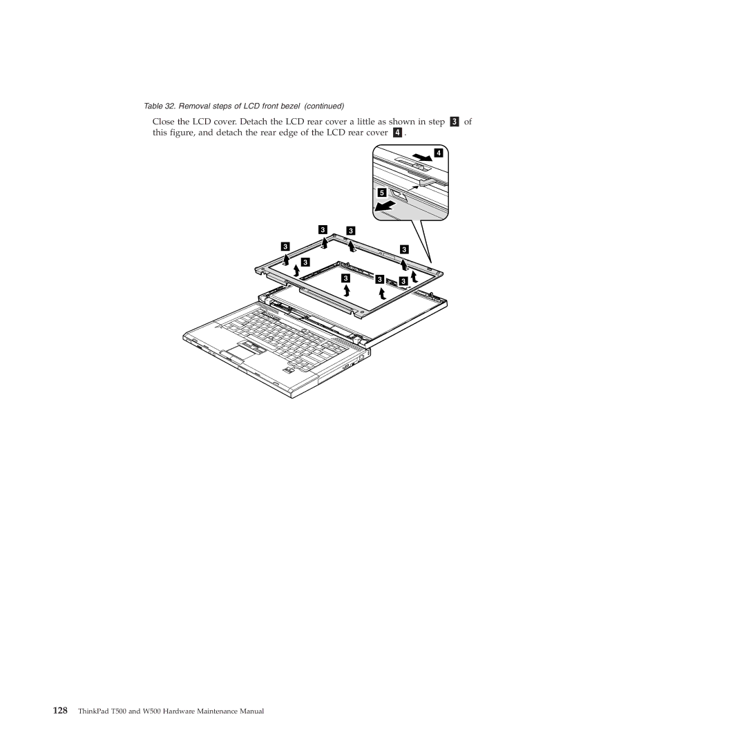 Lenovo W500 manual Removal steps of LCD front bezel 