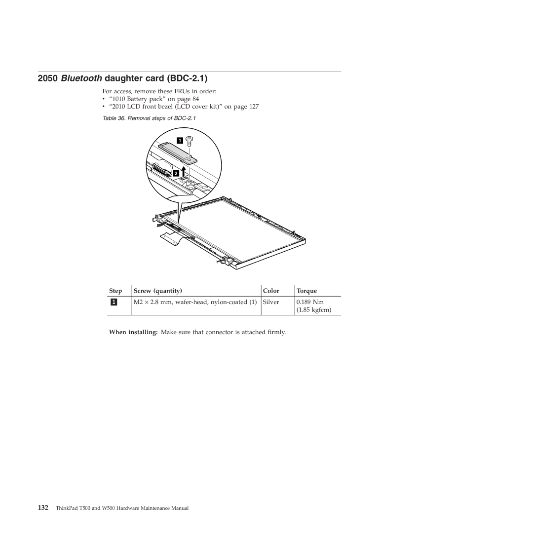 Lenovo W500 manual Bluetooth daughter card BDC-2.1 