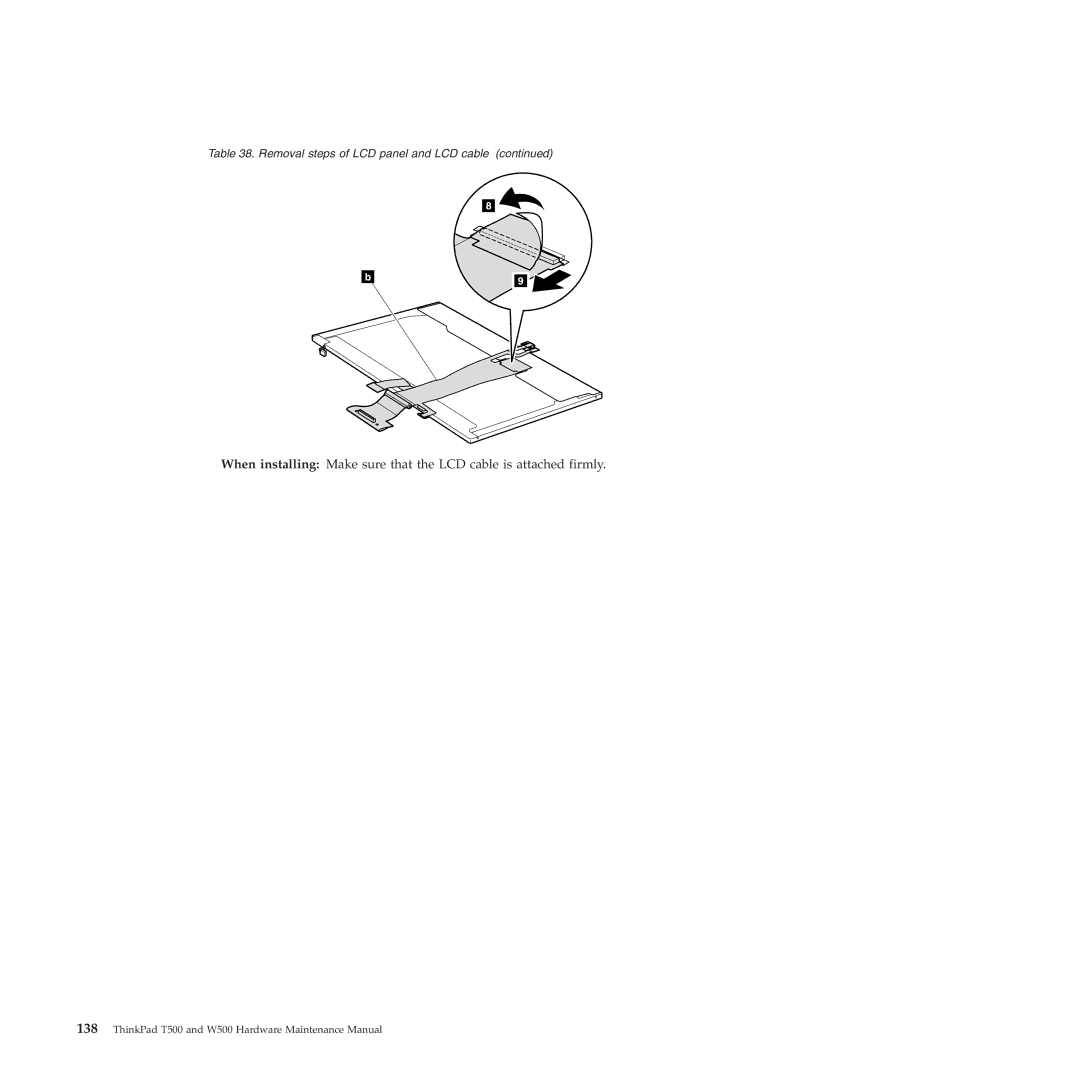 Lenovo W500 manual Removal steps of LCD panel and LCD cable 