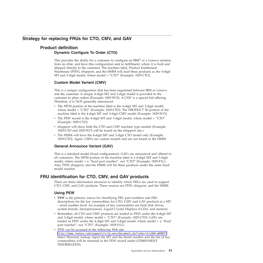 Lenovo W500 manual FRU identification for CTO, CMV, and GAV products, Dynamic Configure To Order CTO 