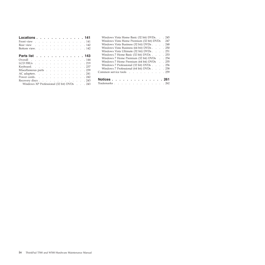 Lenovo W500 manual Locations 