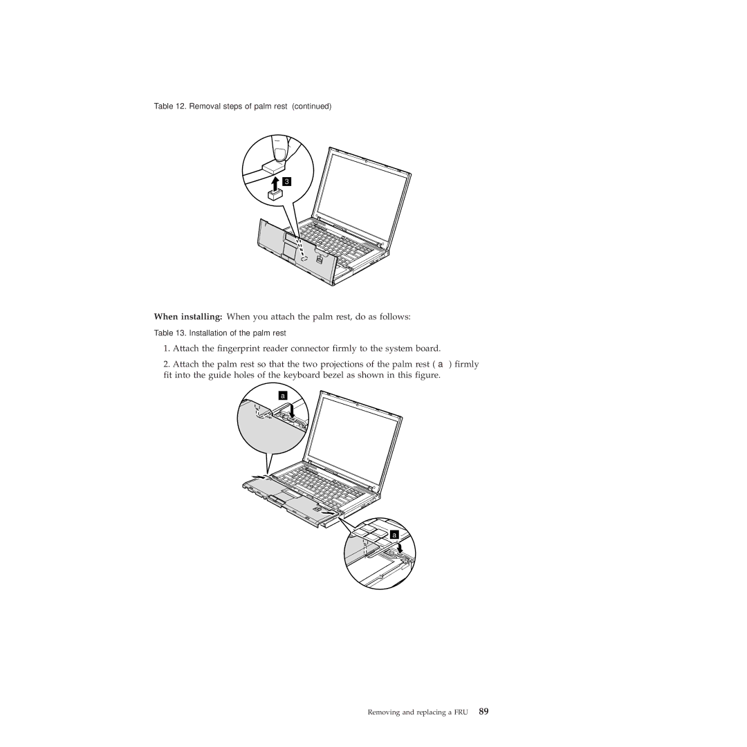 Lenovo W500 manual When installing When you attach the palm rest, do as follows 